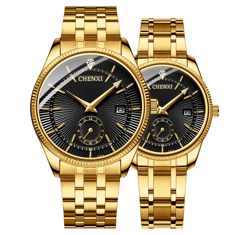 

CHENXI CX-069A Fashion Men Women Quartz Watch Luminous Date Display Waterproof Stainless Steel Strap Couple Watch