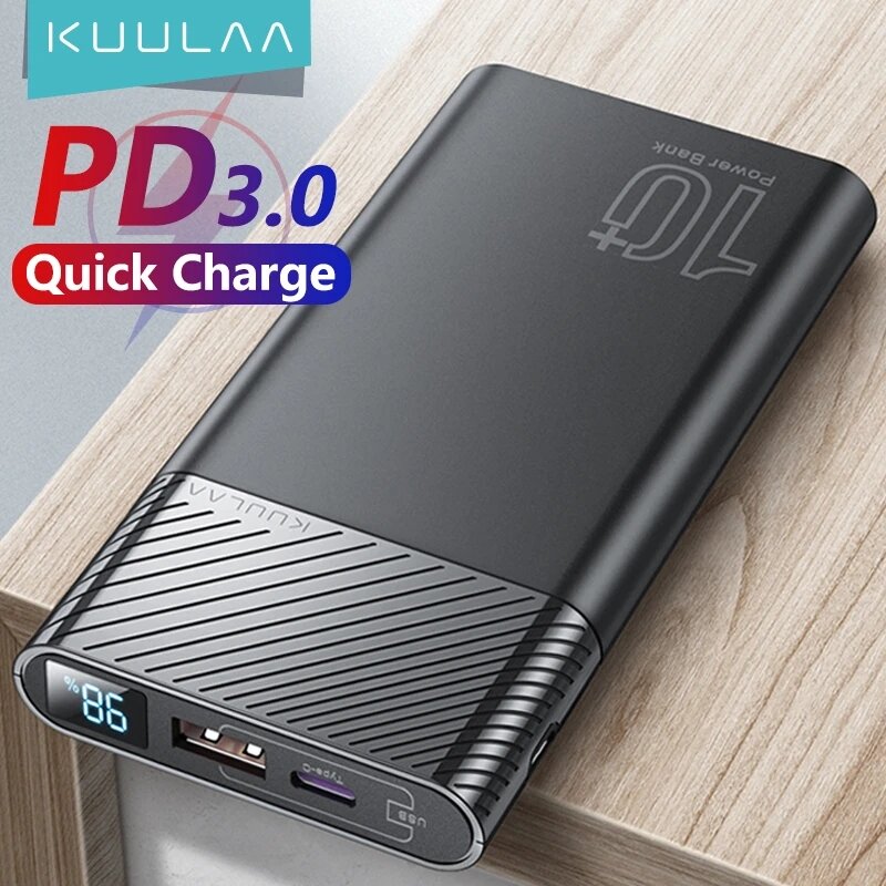 

KUULAA 10000 мАч QC PD3.0 Pover Bank Быстрая зарядка USB Внешнее зарядное устройство Батарея для iPhone 14 13 для Samsun