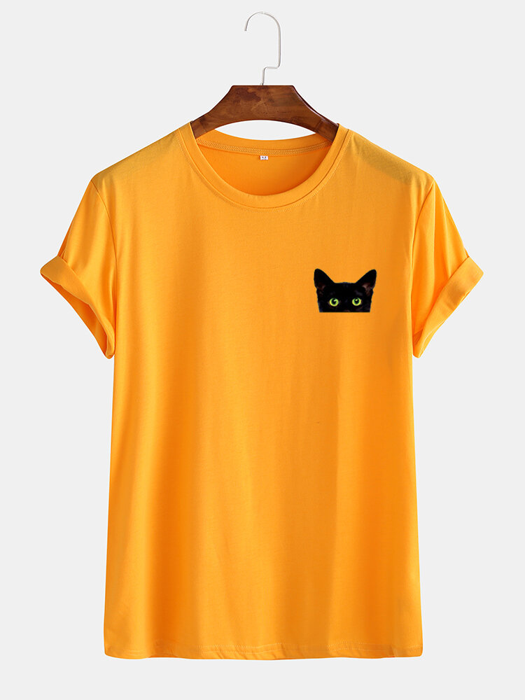 Heren Sample Cartoon Cat Graphic Casual katoenen T-shirts met korte mouwen