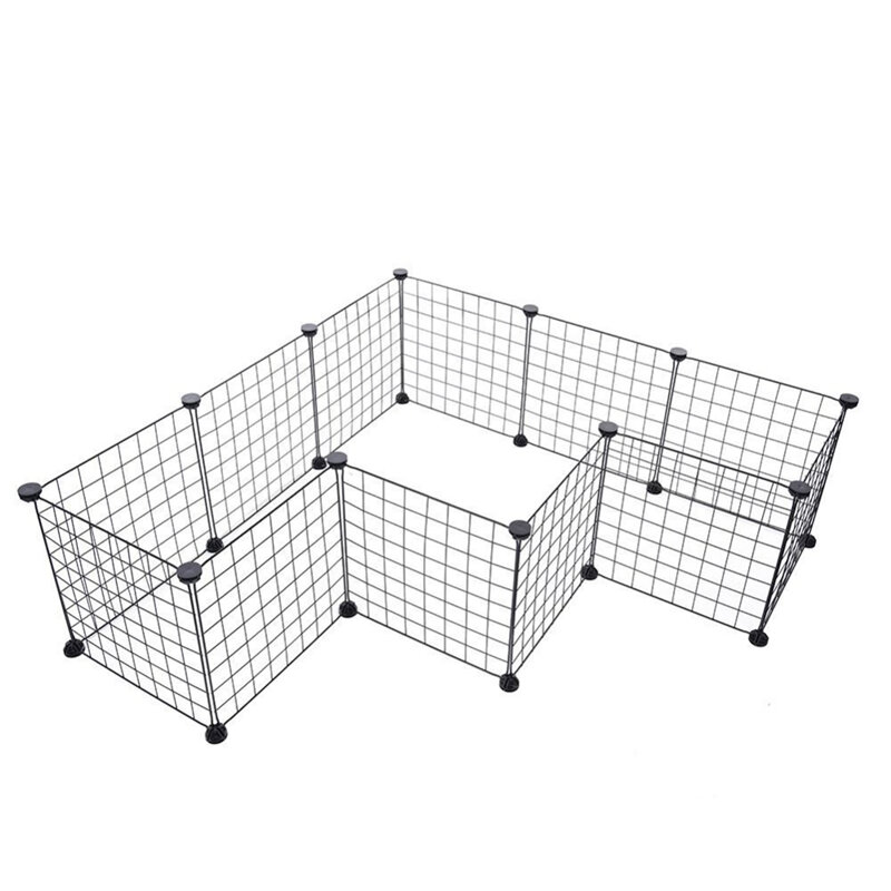 

Pet Iron Fence House Foldable DIY Playpen Iron Fence Kennel Exercise Training Space For Cat Dog