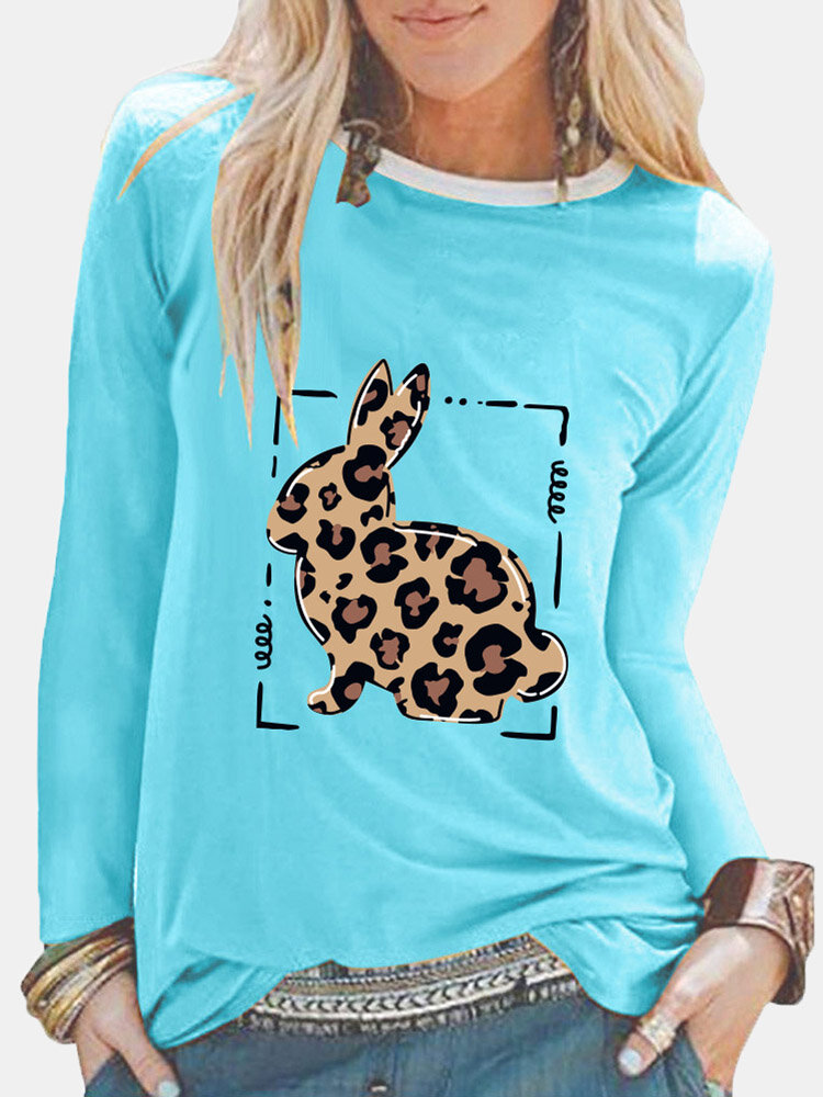 

Casual Easter Bunny Pattern Print Round Neck Long Sleeve Women T-shirt