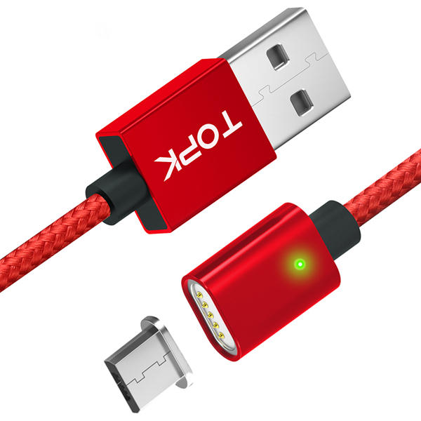 

TOPK F-Line 2.4A Micro USB LED Магнитный плетеный быстрый зарядный кабель для передачи данных 1M Для смартфонного планше