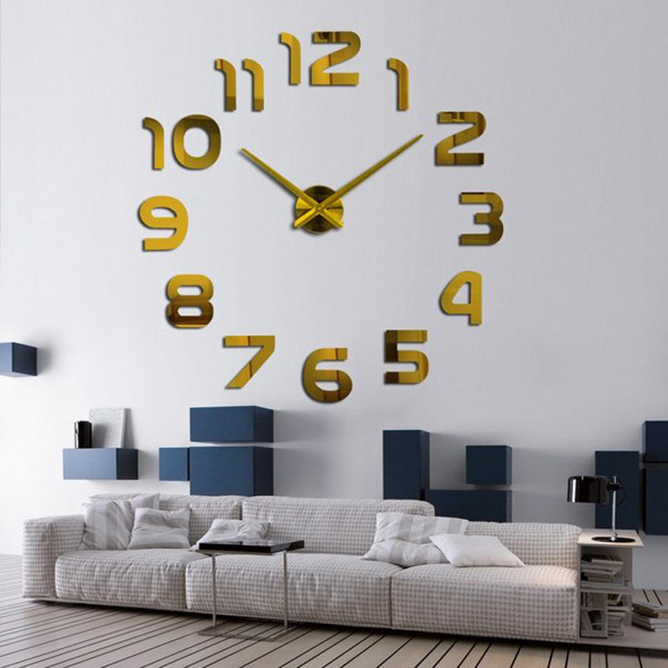 3D Frameless Wall Clock Modern Mute Large Mirror Surface DIY Room Home Office Decorations