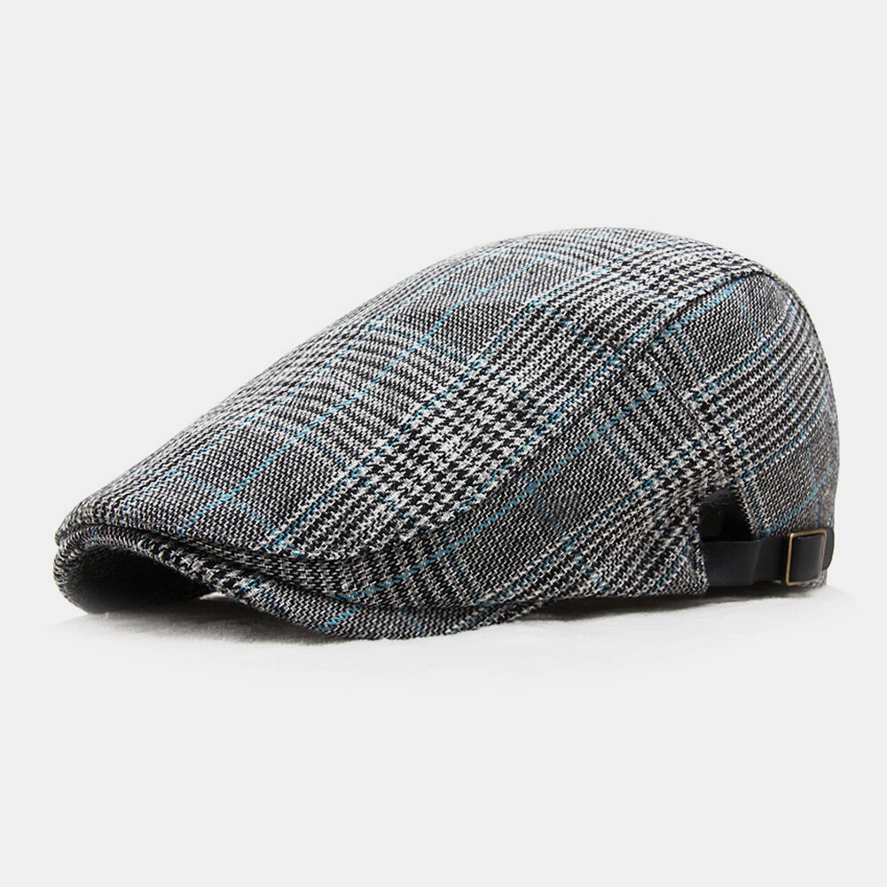 Men Cotton British Style Plaid Pattern Outdoor Casual All-match Forward Hat Beret Hat