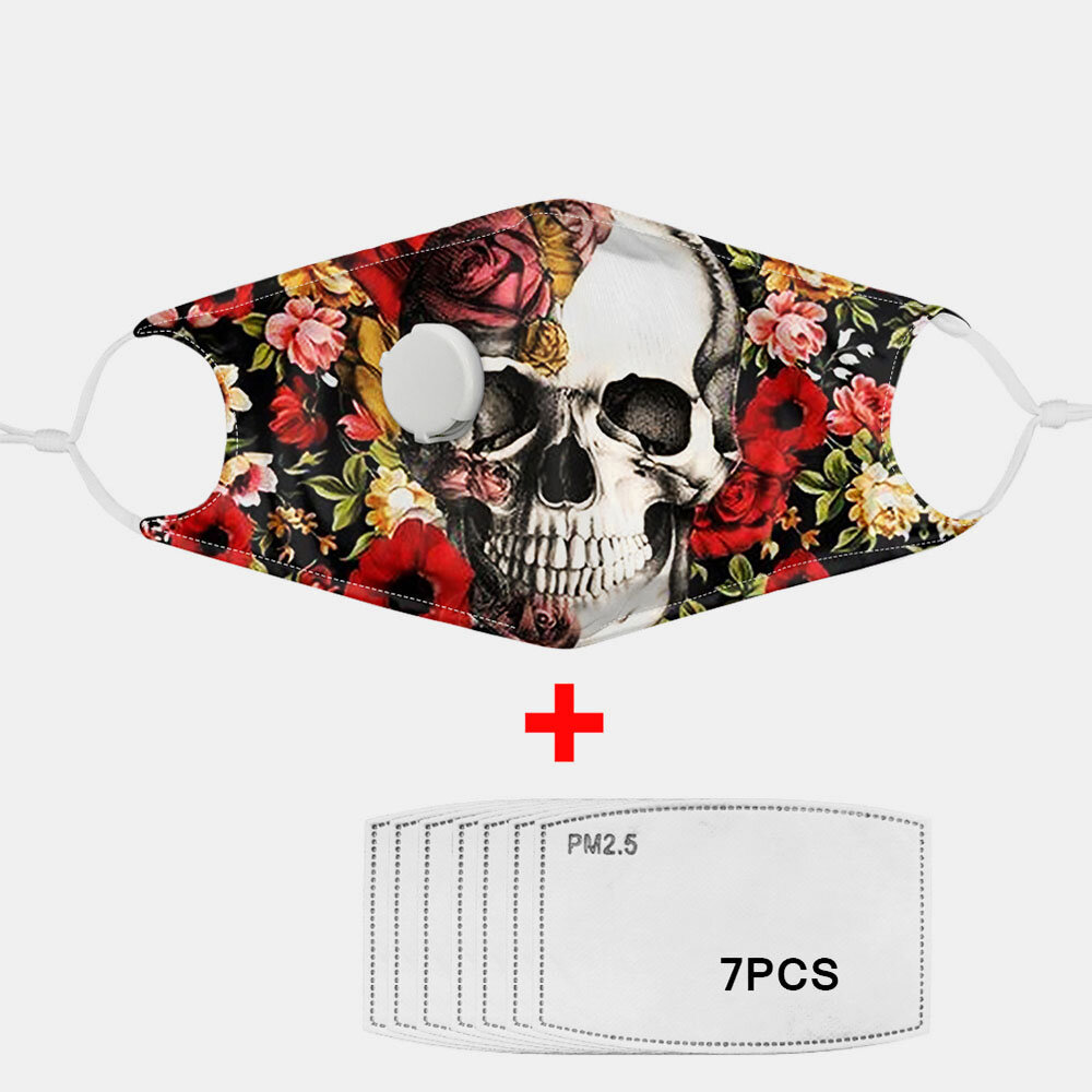 

Unisex 7PCS PM2.5 Filter Skull Printing Non-disposable Masks With Breathing Mask