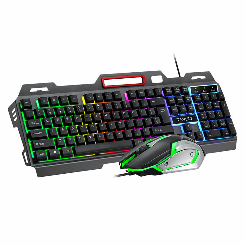 T-WOLF TF600 Keyboard and Mouse Kits Feel Keyboard 4D Gaming Mouse RGB LED Backlight Mechanical Iron 3200 DPI Mouse