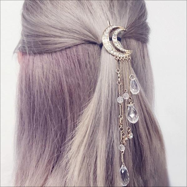 

Retro Diamond Tassels Crescent Hairpin Stars Pendant Hair Accessories for Women