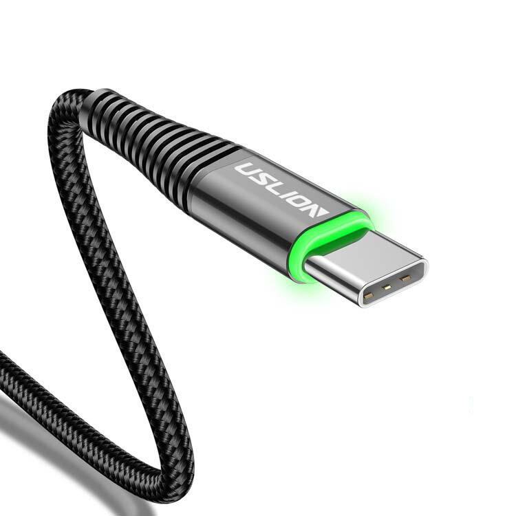 USLION 3A luce a led Cavo da USB a Tipo-C Cavo di ricarica rapida per trasmissione dati 0,5 m/1M/2 m lungo per Samsung G