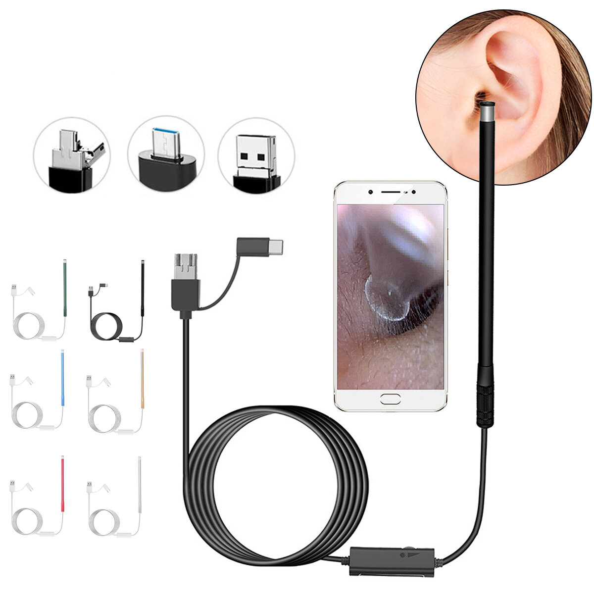 3-in-1 HD Medical Ear Cleaning Endoscope Spoon IP67 Waterproof Visual Mouth Nose Otoscope Tool Ear Picker Ear Wax Remove