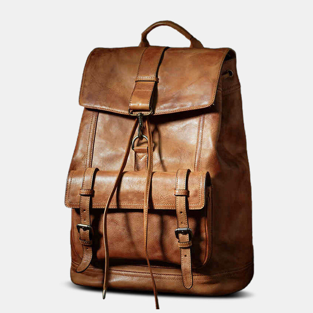 Ekphero Men Vintage Multifunctional Rub Color Faux Fur Large Capacity Multi-pockets Casual Backpacks Handbag