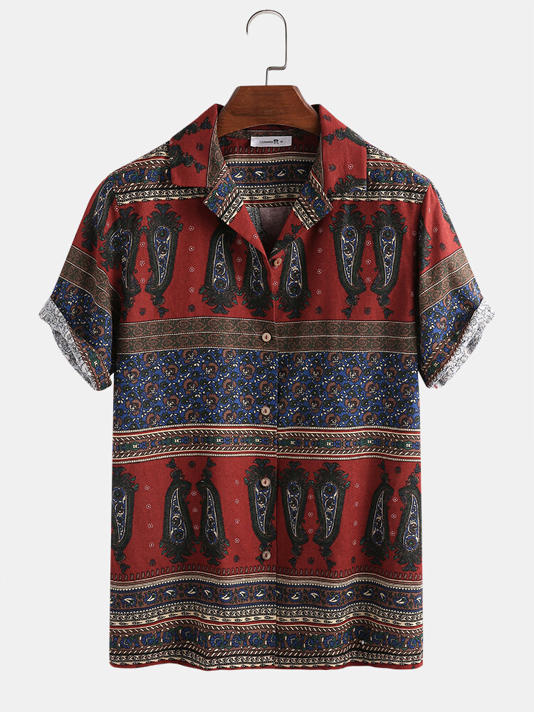 Image of Mens Ethnic Funny Pattern Printing Umdrehen Kragen Casual Shirts