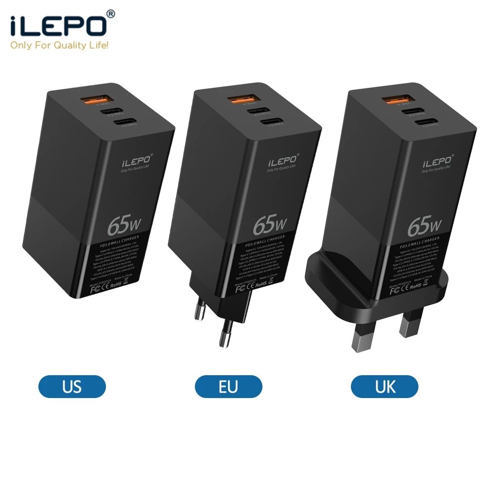 iLEPO GaN Charger 65W PD Fast USB Wall Charger for iPhone 12...