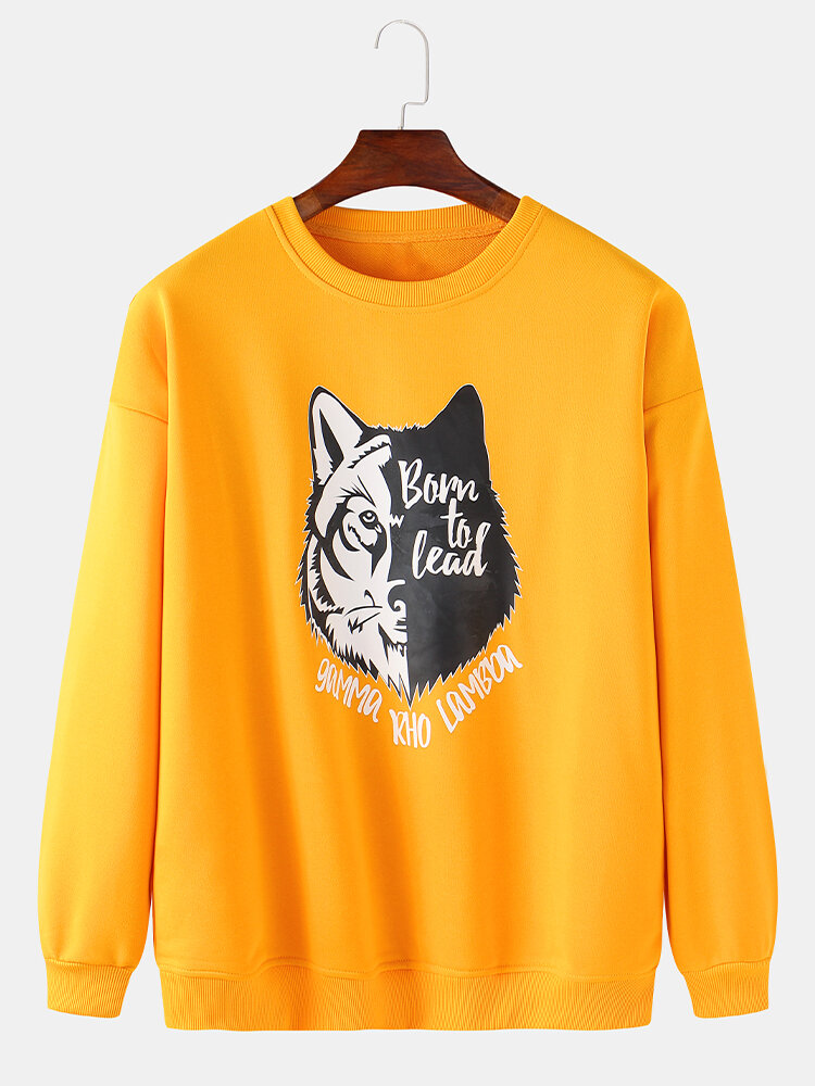 Herenontwerp Tiger Pacthwork Letter Print Drop Shoulder Sweatshirts met lange mouwen