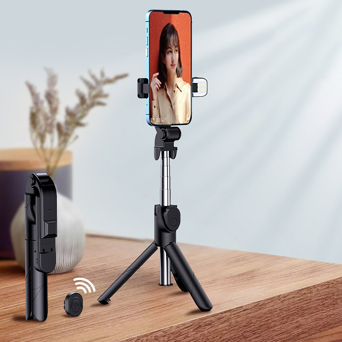 Handheld 100 cm uitschuifbare Bluetooth-statief Selfiestick met invullicht voor mobiele telefoon