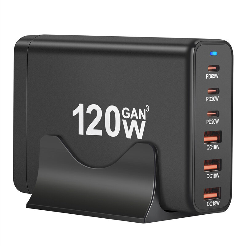 

[GaN Tech] 120W 6-Port USB PD Charger 3USB-A+3USB-C Fast Charging Desktop Charging Station EU Plug for iPhone 15 14 13 f