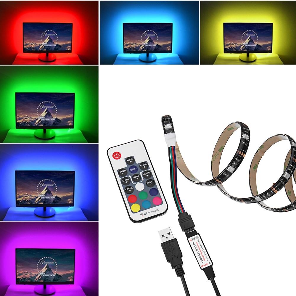 1M USB Power RGB 5050 SMD 30LED Strip LCD Monitor TV Background Light+17Key RF Remoter Kit DC5V