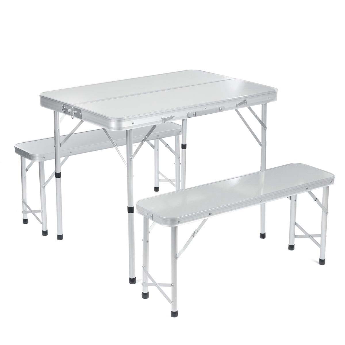 

Aluminum Folding Camping Picnic Table With 2 Bench Chair Stool Seat Portable Set