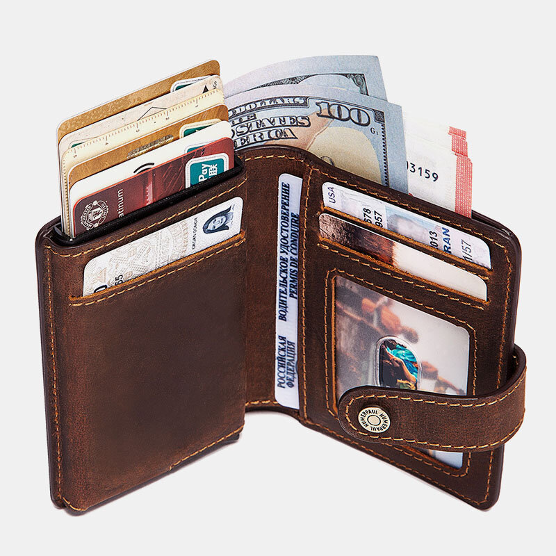 Mannen echt leer Retro RFID Antimagnetische multifunctionele geldclips Korte portemonnee portemonnee