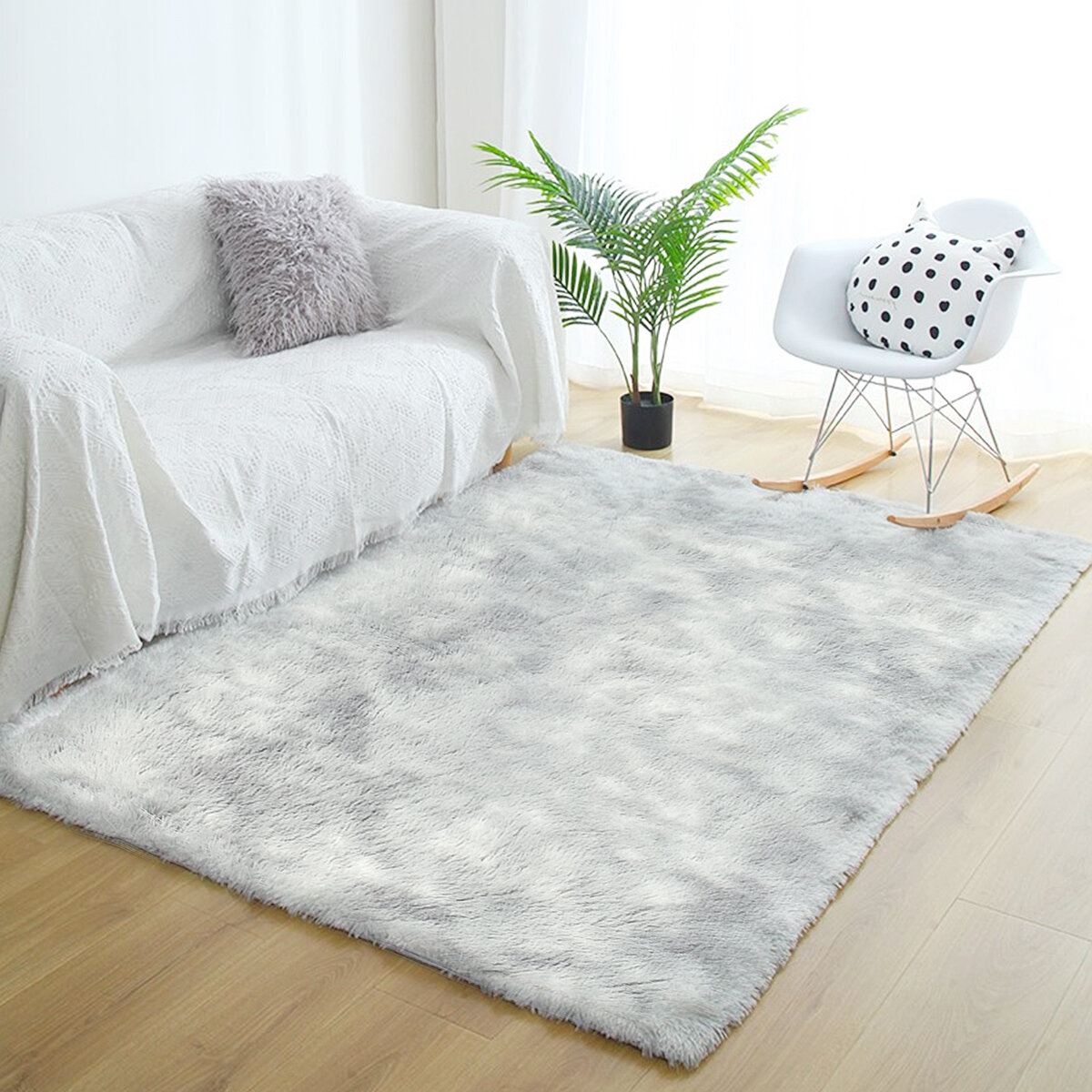 Washable Long Hair Tie Dye Gradient Carpet Non-slip Bedside Blanket Breathable Coffee Table Mat For 