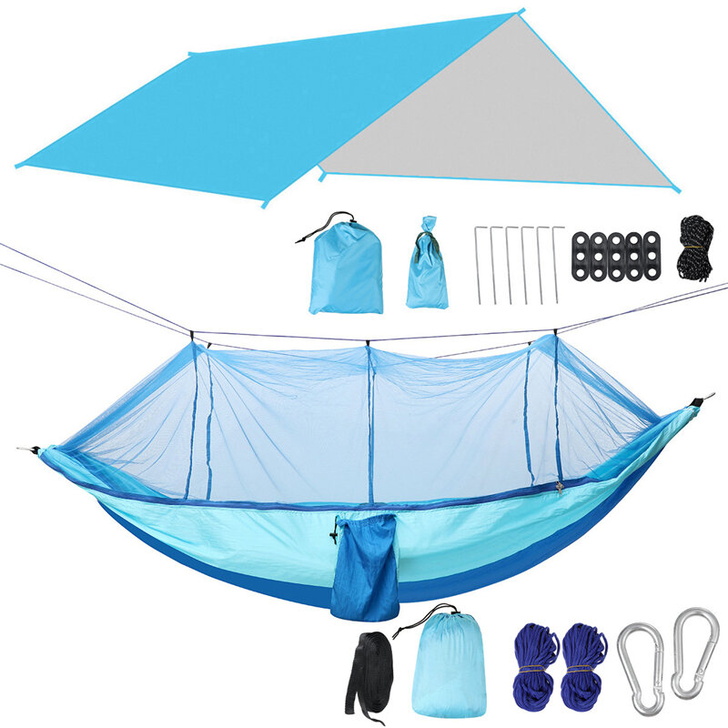 IPRee® 1-2 Person Camping Hammock+Mosquito Net Mesh+Rain Tarp Cover Sleeping Bed Swing Chair Outdoor Hunting Climbing