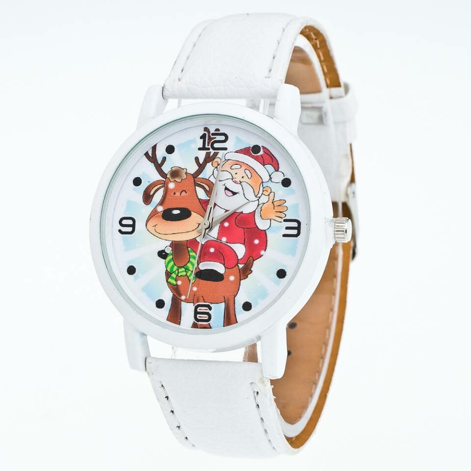Mode Kerst Kerstman Patroon Leuke Horloge Lederen Band Mannen Vrouwen Quartxz Horloge