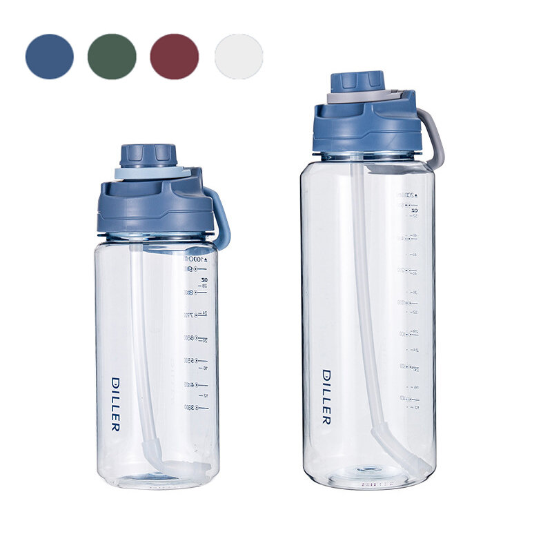 

Бутылки для воды DILLER 34oz / 68oz 2000 мл большой емкости со съемной соломой Портативный На открытом воздухе Спорт Вел