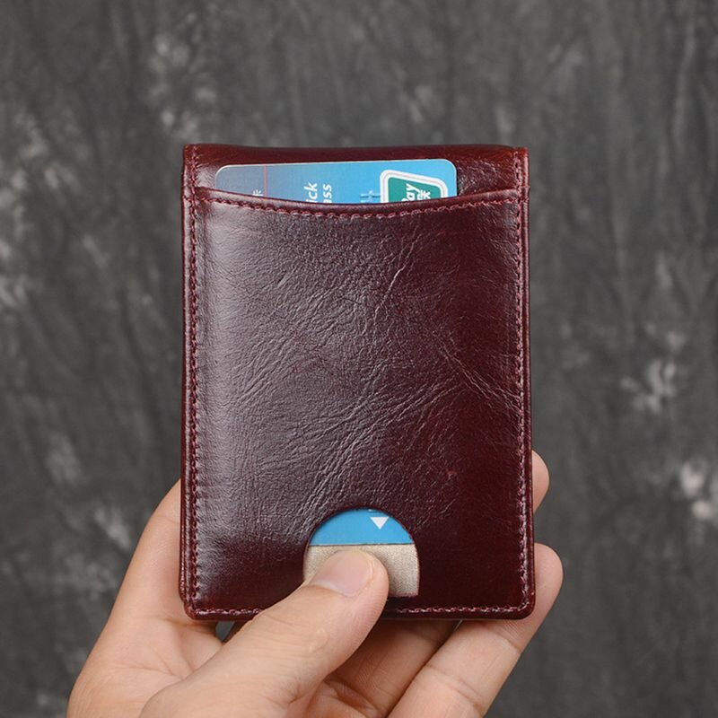 Mannen echt leer RFID Anti-diefstal Antimagnetisch Swipe Easy Carry Card Bag Money Clip Wallet