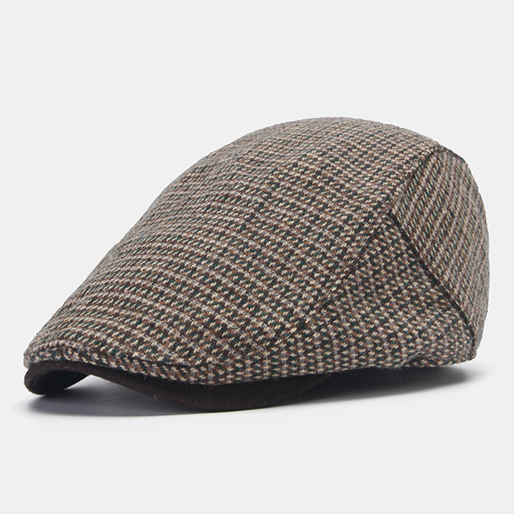 

Men Woolen Plaid Pattern Berets British Retro Wild Sunshade Warm Forward Hat Flat Hat Newsboy Hat