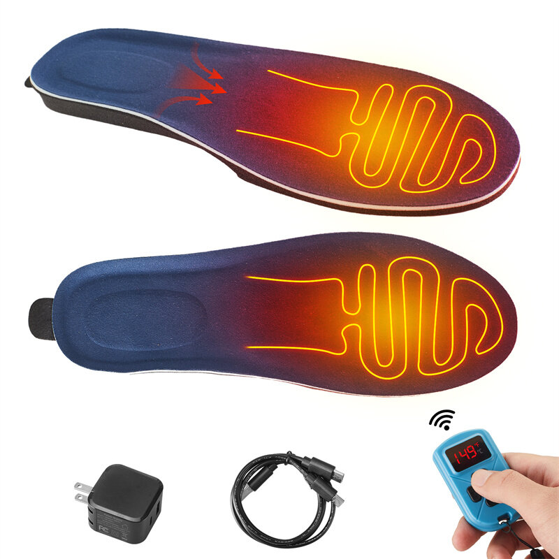 Palmilhas aquecidas com 3 modos de temperatura ajustável, recarregáveis por USB com controle remoto sem fio para esqui ao ar livre