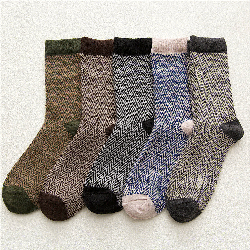 5 paar heren wol dacron fijn golvend gestreept jacquard warmte mode sokken