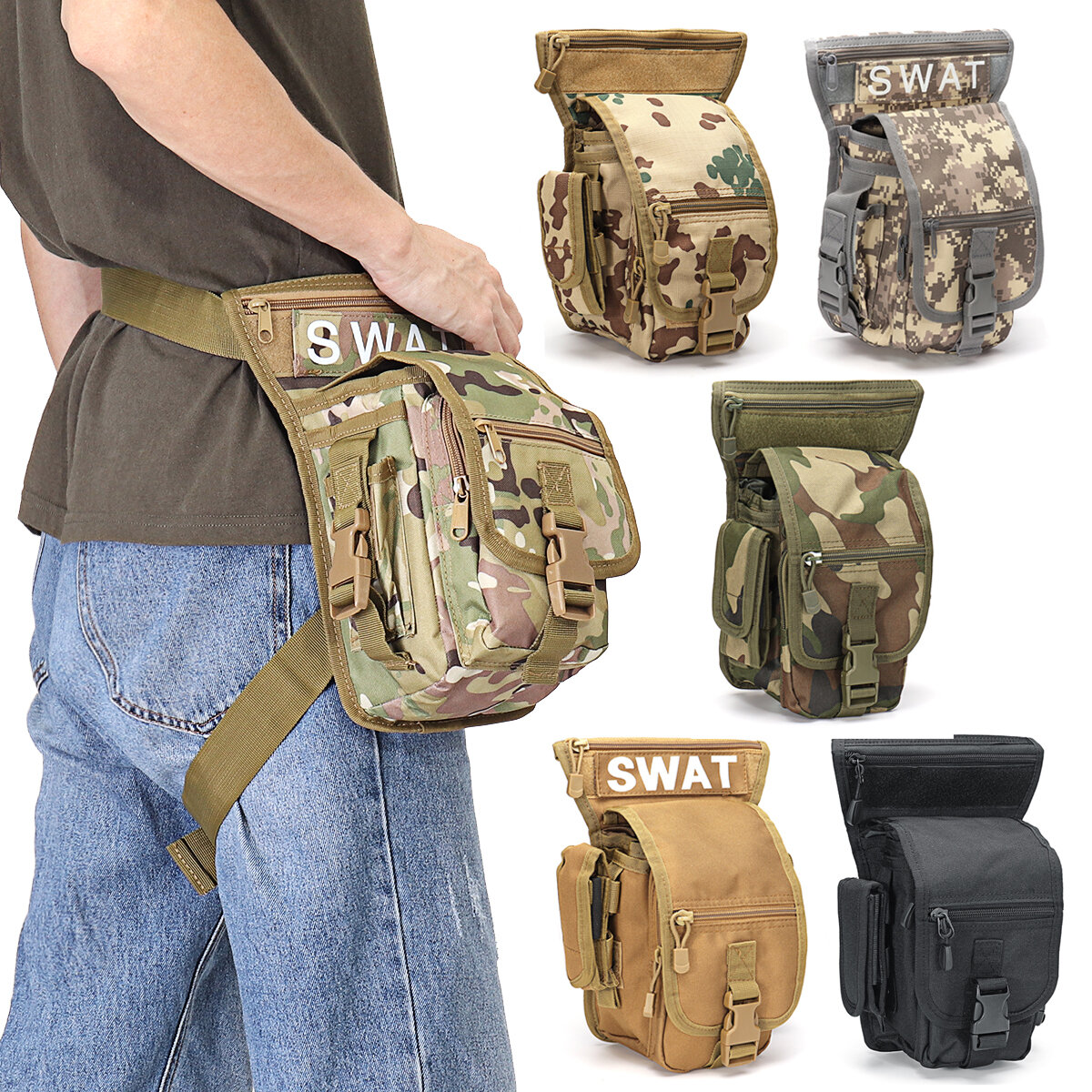 Sac de jambe militaire tactique multifonctionnel étanche Mini sac de taille de sport de plein air voyage randonnée pochette de camouflage pour hommes