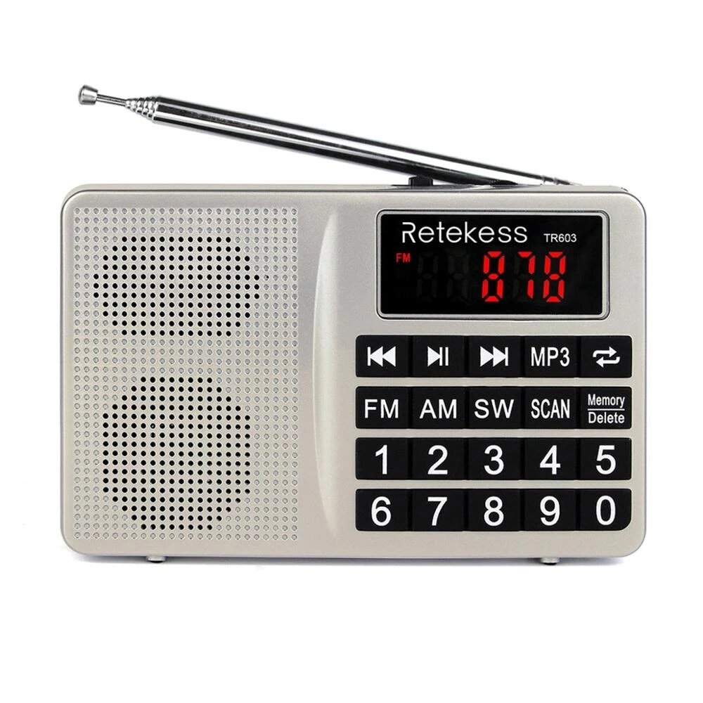 

RETEKES TR603 Портативный Радио AM FM SW Радио Цифровая настройка Приемник Поддержка USB TF Карта MP3-плеер Динамик