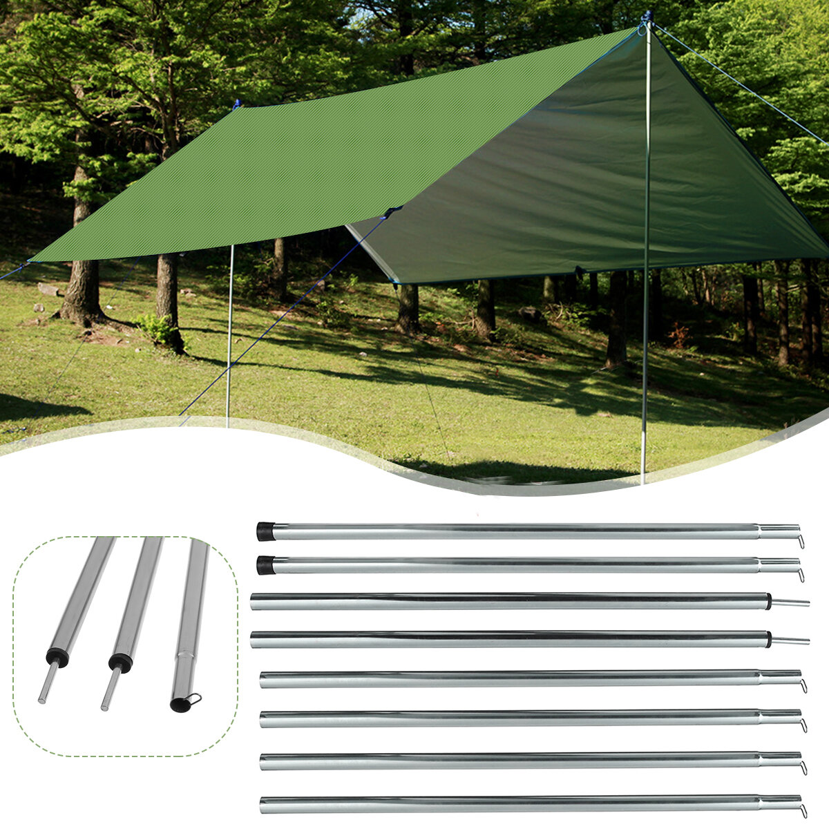 Asta di supporto in fibra di vetro da 200 cm per tende da campeggio, teloni, accessori per tende