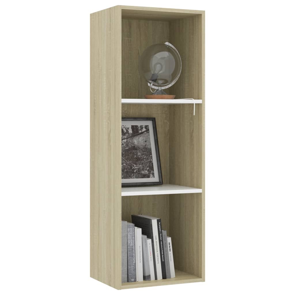 

3-Tier Book Cabinet White and Sonoma Oak 15.7"x11.8"x44.9" Chipboard