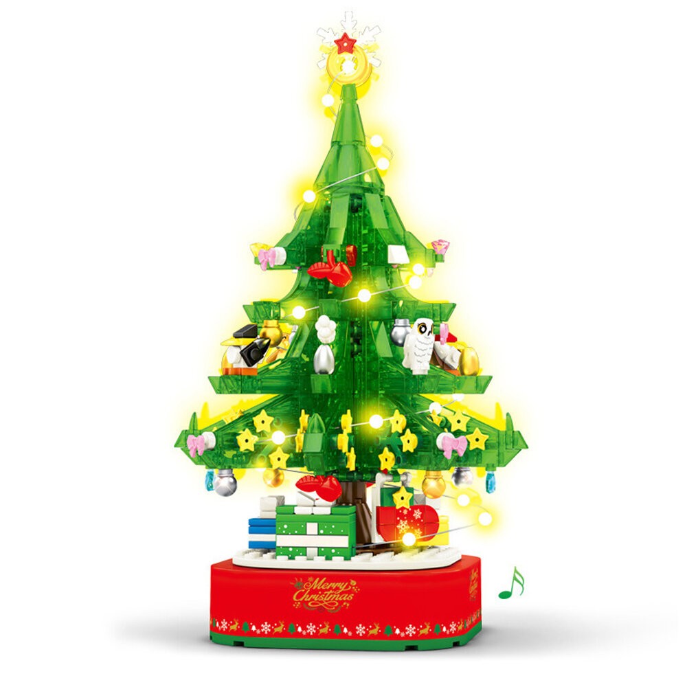 486 Pcs Sembo 601097 Blokken Kerstboom Rotary Muziekdoos Bouwstenen Model Vrolijk Kerstfeest Speelgo
