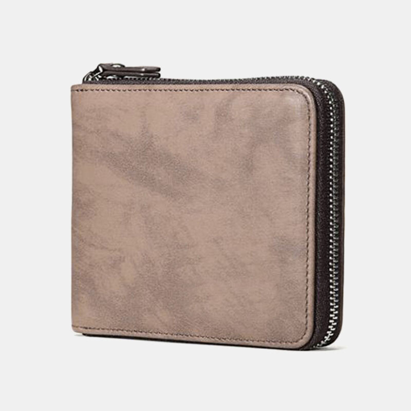 

Men Genuine Leather Retro Classical Zipper Multi-slot Card Holder Wallet