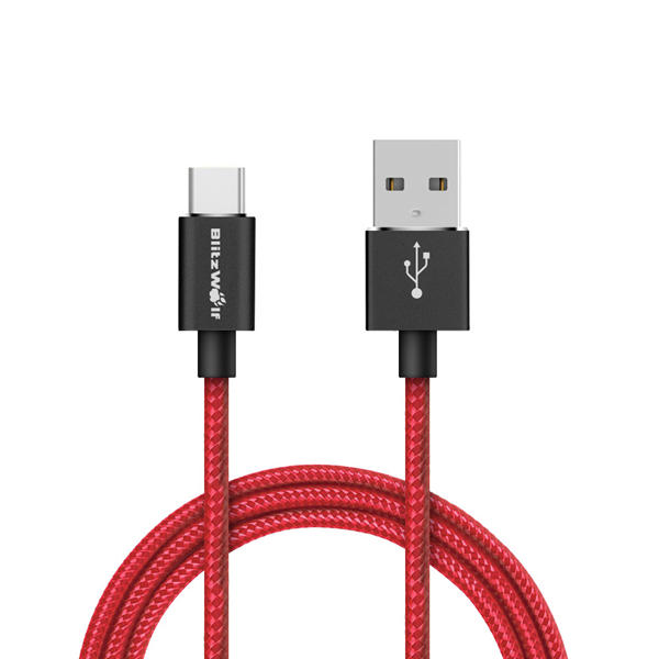 BlitzWolf® BW-TC1 3A USB Type-C Braided Charging Data Cable 3.33ft/1m With Magic Tape Strap