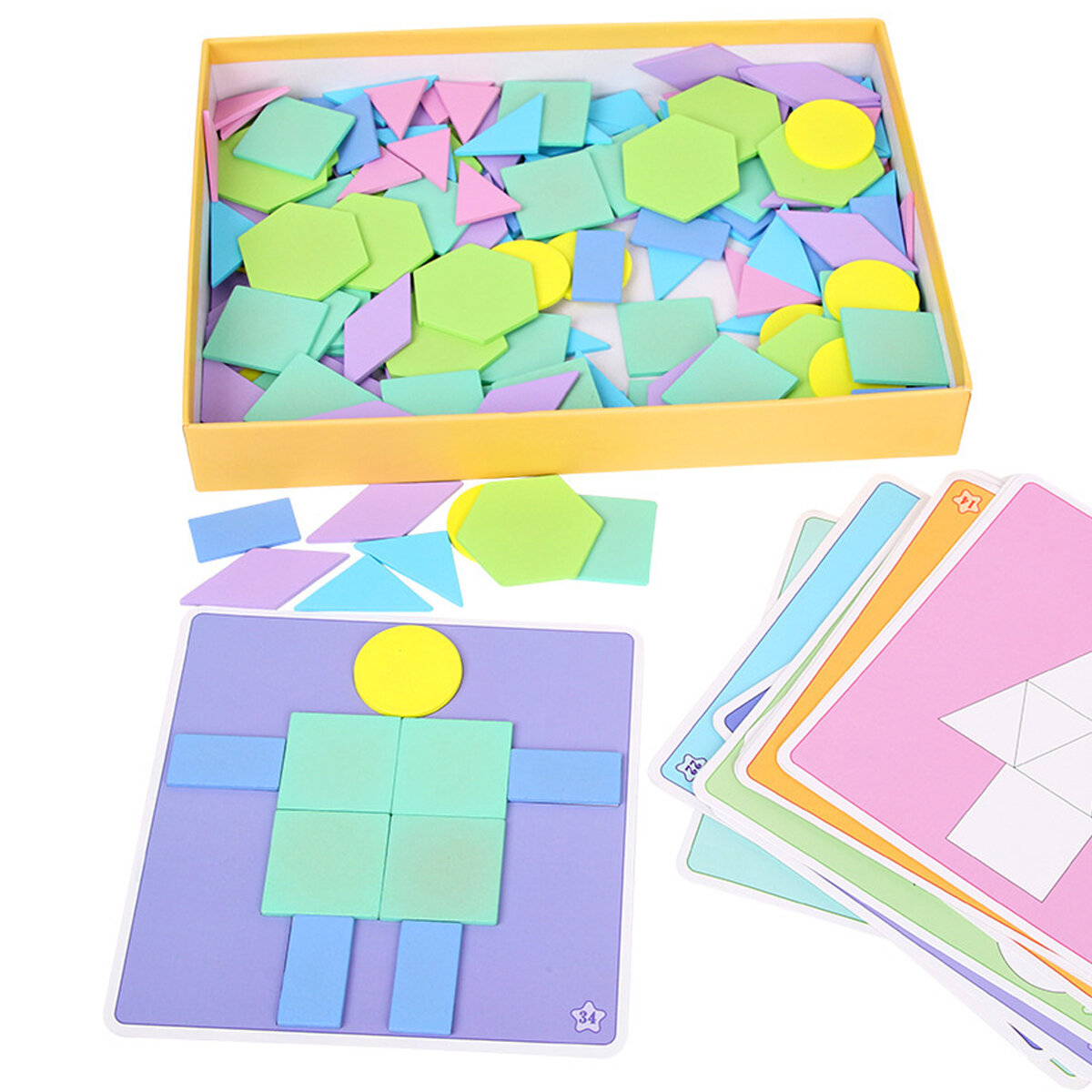 190 stks / set Creatieve Vorm DIY Houten Puzzels Geometrische Vorm Patroon Colorful Blokken Educatie
