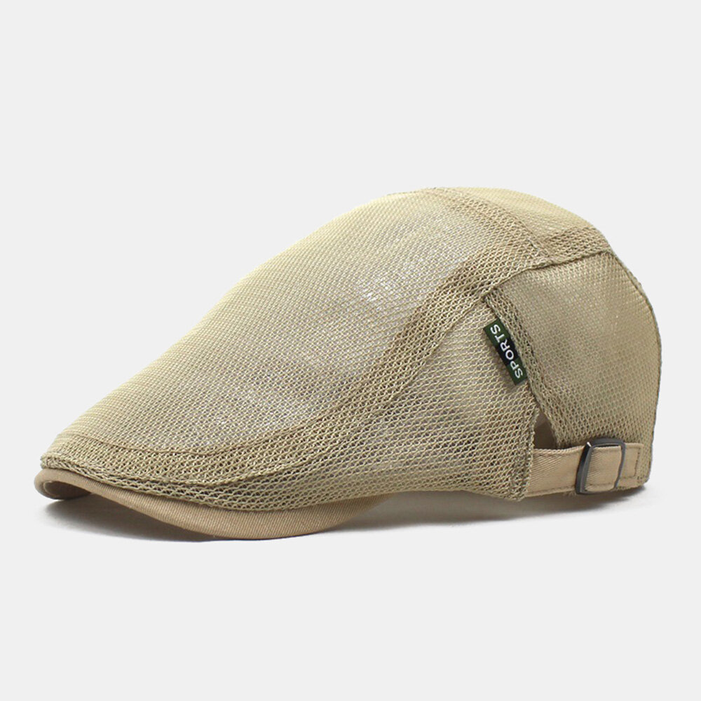 

Men Newsboy Cap Polyester Mesh Letters Patch Casual Thin Light Adjustable Outdoor Breathable Sunshade Forward Hat Beret