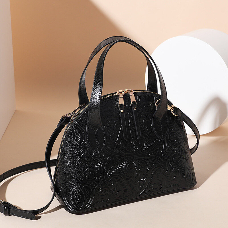 

Women Genuine Leather Embossed Pattern Solid Color Business Casual Fashion Handbag Shoulder Bag Crossbody Bag