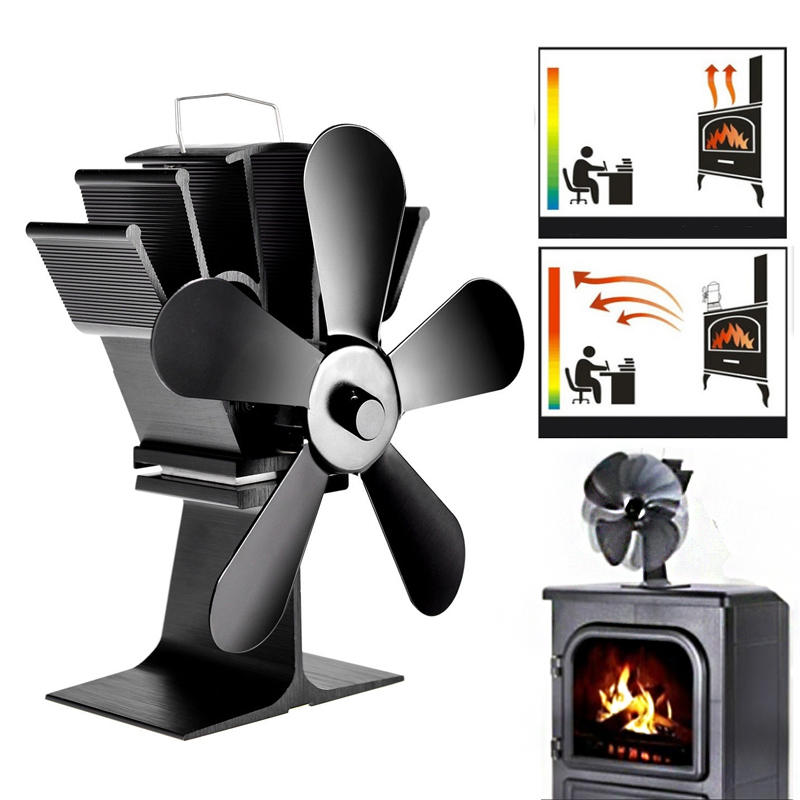 8.8inch 5 Blades Fireplace Fan Wood Burner Stove Thermal Heat Power Fan