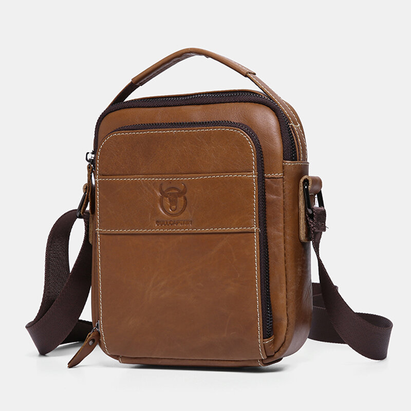 Bullcaptain Men Genuine Leather Multi-pocket Casual Crossbody Bag Shoulder Bag
