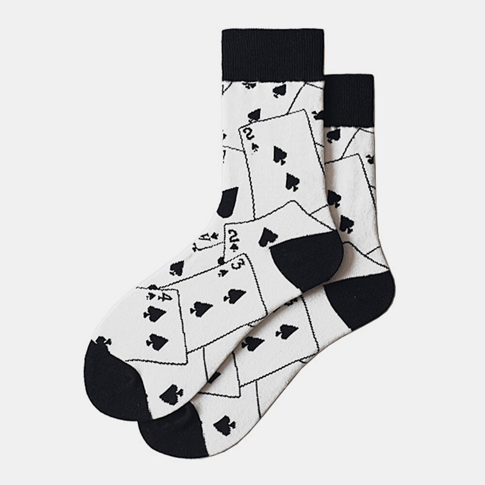 

Unisex Cotton Poker Picture Element Jacquard All-match Breathable Tube Sock