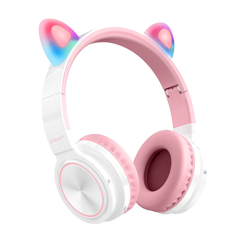 

Picun Lucky Cat bluetooth Wireless Headset LED Light TF Card Cute Cat Ear Girls Earphone HIFI Stereo Bass Headphone With
