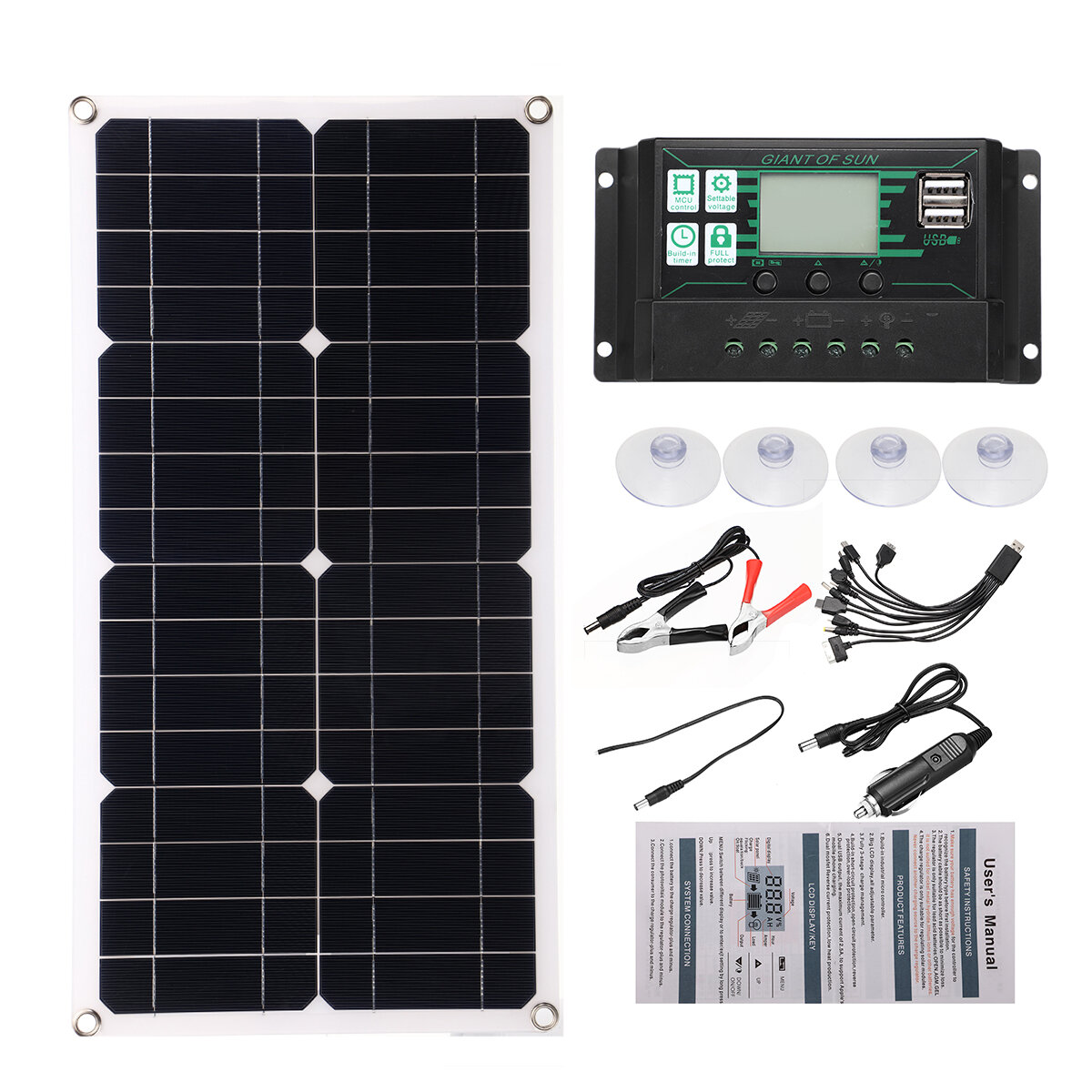 

Semi-Flexible Solar Power Panel System kit Solar Panle Type-C USB Dual DC Port 5V/12V/18V W/ Solar Charge Controller