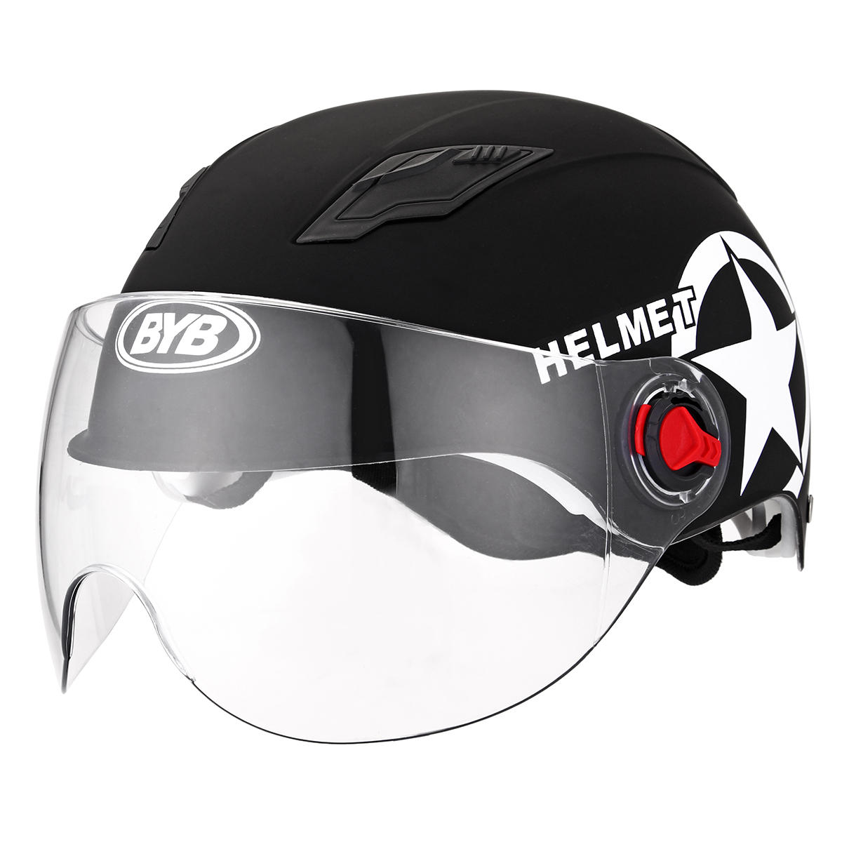 Motorcycle Helmet Half Open Face Helmet Adjustable Five-pointed Star Black