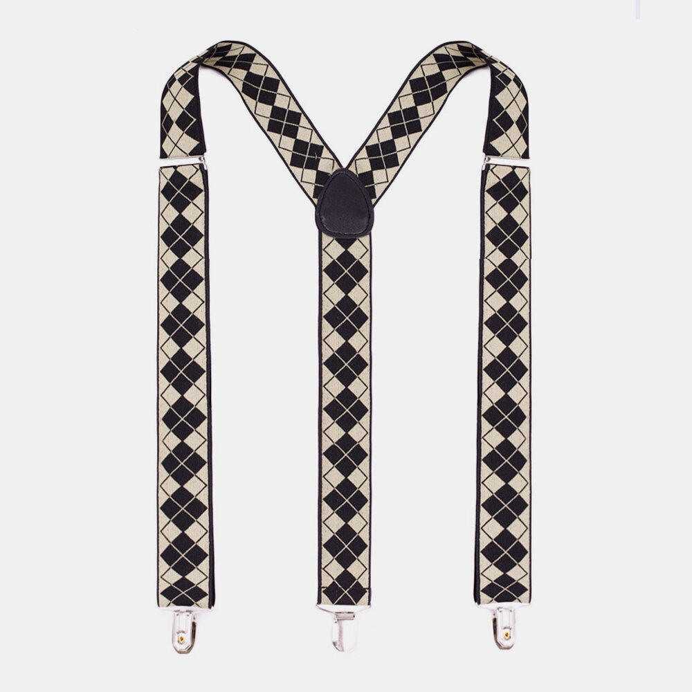 Men Geometry Pattern 3 Clip 100cm Adjustable High Elastic Shoulder Sling Trouser Strap Suspenders Br