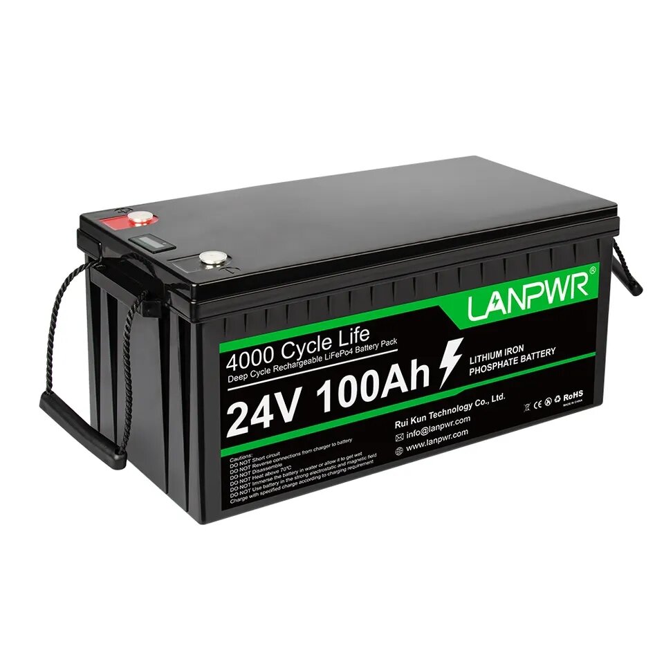 [EU Direct] LANPWR 24V 100Ah LiFePO4 lithiumaccu Back-upvoeding 2560Wh energie 4000+ diepe cycli Ingebouwd 100A BMS 100% DOD, ondersteuning in serie/parallel Perfect voor Off-Grid RV Camper Zonnestelsel Elektrische boot