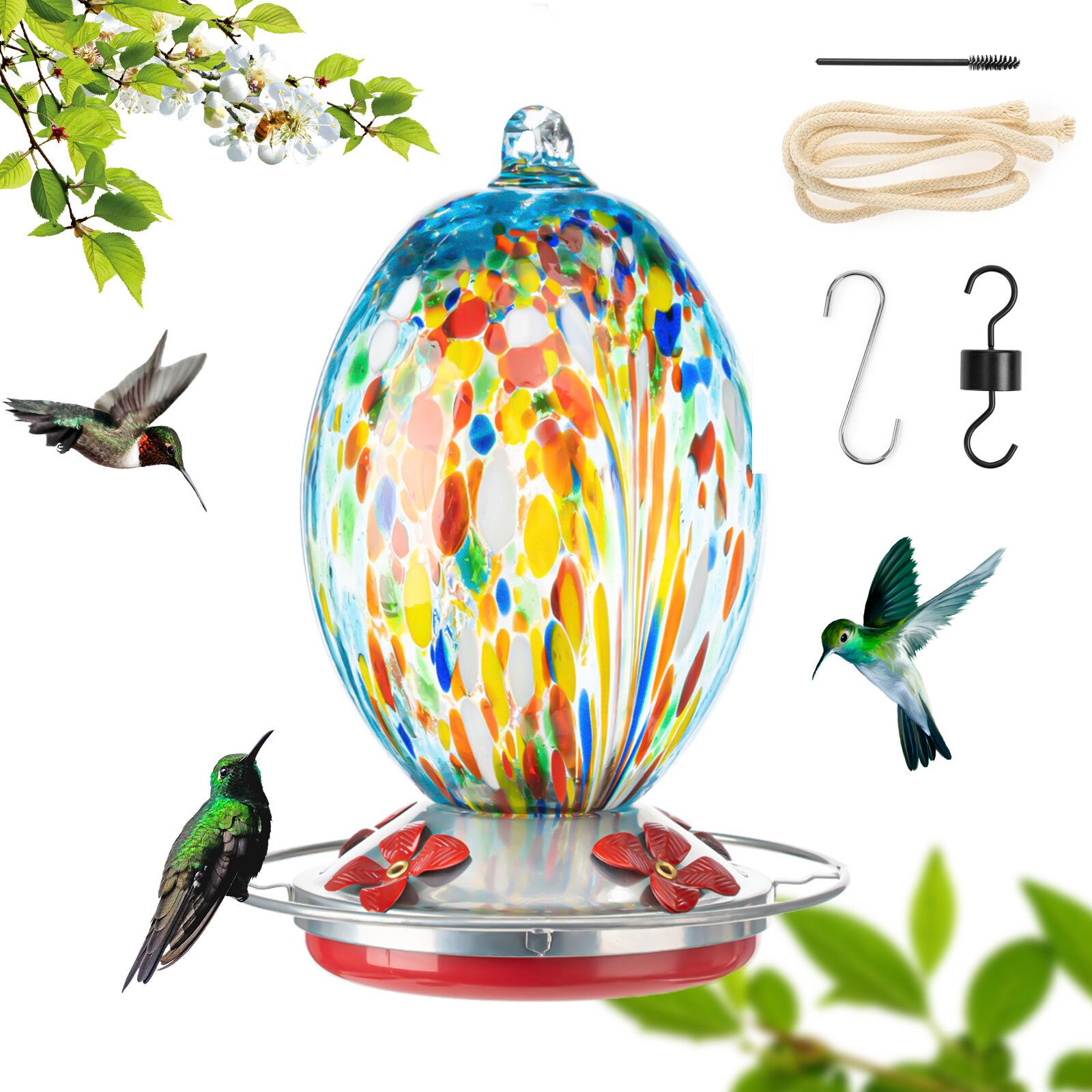 gracosy kolibrievoeders voor buiten, handgeblazen glazen kolibrievoeder, voor tuindecoratie in de ac