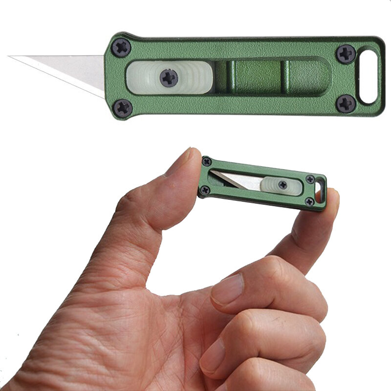 Mini EDC Canivete telescópico removível de bolso leve portátil Terceira marcha de fluorescência reta lâmina de faca para sobrevivência selvagem, pesca ao ar livre, chaveiro de acampamento